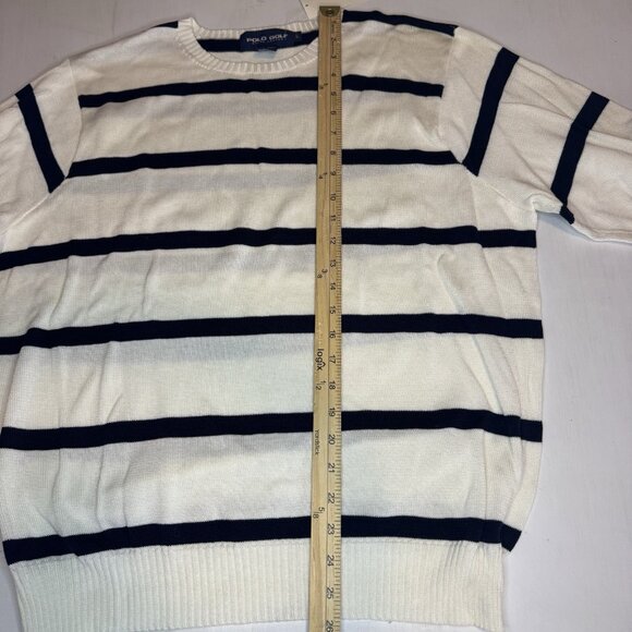 VINTAGE NWT Ralph Lauren Polo Golf Cotton Sweater Large Striped Crewneck Navy - Picture 7 of 10